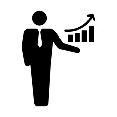 Business Professional Icon with Growing Bar Chart Symbolizing Success, Leadership, and Financial Growth for Corporate and Marketing Design