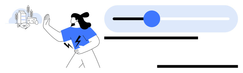 Female figure activates a slider greenery, wind turbines, and electricity graphics. Ideal for sustainability, energy efficiency, eco-friendly innovation, user interface, lifestyle, renewable