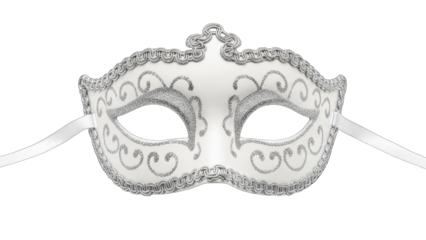 White and Silver Masquerade Mask on White Background