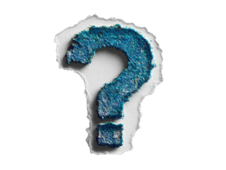 Light blue textured question mark on a transparent background