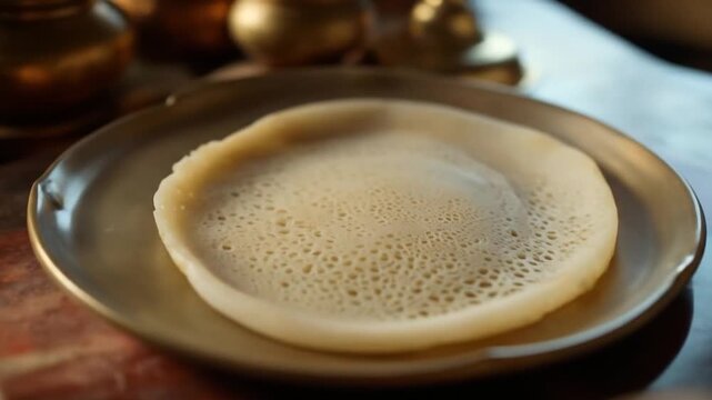 Delicious Appams served on golden plates create a culinary masterpiece concept in a warm cozy