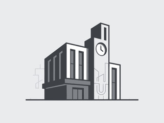 Naklejka premium Modern Minimalist Clock Tower Building Illustration.