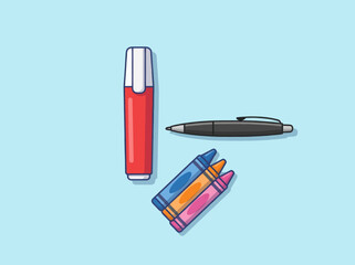 Essential stationery items for school or office work.