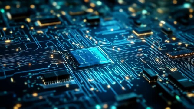 Close up of a digital circuit board with a central processing unit