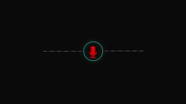 voice recoding Sign. Music Recording Software, Microphone icon on black background. black  background 4k video.