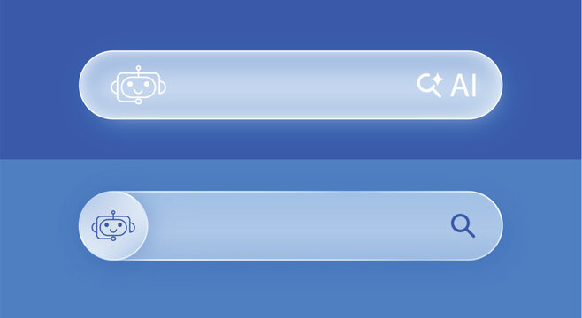 Artificial intelligence AI search bar with chatbot assistance icon button illustrating technology, user interface, ai chat, innovation, communication, bot, prompt, query design
