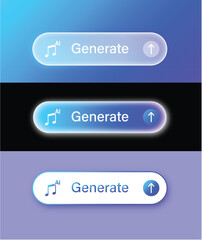 AI generative music icon button on gradient glassmorphism colors, vector element for interface, ux ui, artificial intelligence, technology, audio, sound, creation, innovation