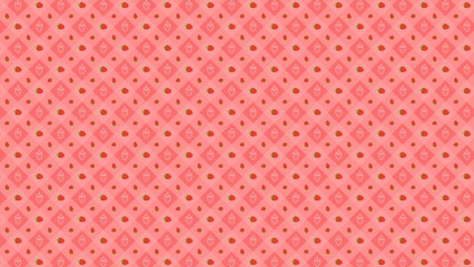 Cute seamless strawberry pattern with red and white cartoon strawberries on a pink gingham checkered background. Sweet summer fruit design. Ratio 16:9