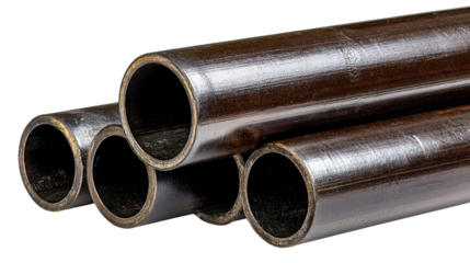 Close-up of Dark Metallic Pipes with Smooth Surface and Circular Ends for Industrial Use in Construction Projects