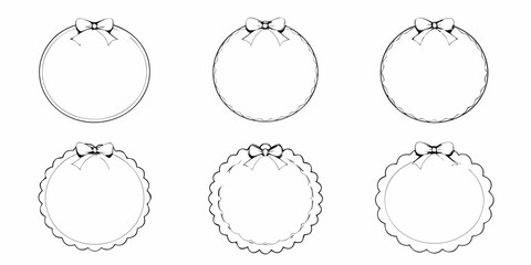 A collection of black and white circular frames with decorative bows and edges