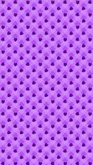 Bright flat-style blackberries seamless pattern with bold purple layers and a green stem on purple squares. Ratio 9:16