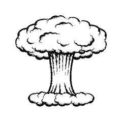 black and white illustration of a cloud explosion in retro vintage style vector