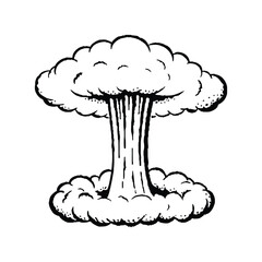black and white illustration of a cloud explosion in retro vintage style vector