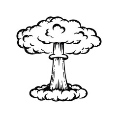 black and white illustration of a cloud explosion in retro vintage style vector
