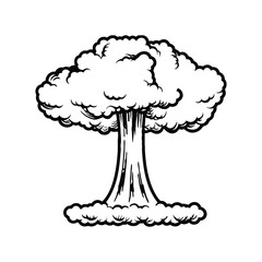 black and white illustration of a cloud explosion in retro vintage style vector