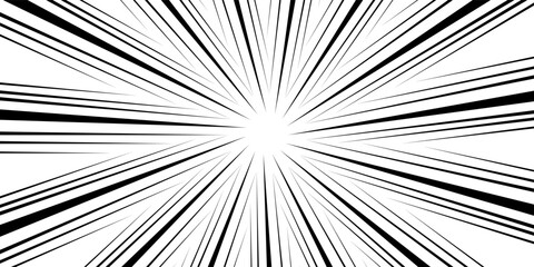 Naklejka premium Comic book black and white radial lines background. Manga speed frame. Super hero action. Vector illustration.