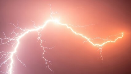 Bright lightning bolt illuminating a reddish-orange sky strike electricity