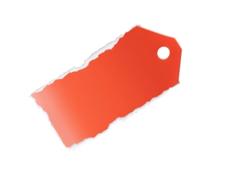 Orange torn paper price tag on a transparent background