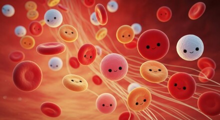 Cute blood cells floating in bloodstream illustration