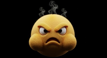Furry yellow angry emoji with steam on black background