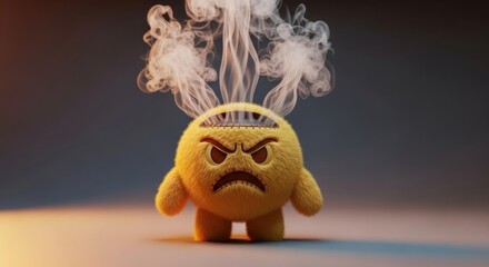 Furry yellow emoji character with steam coming out of its head