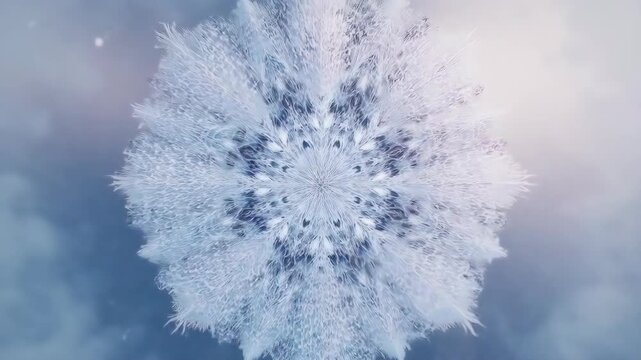 Abstract floral-like pattern in cool blue and white tones, centered on a blurred background