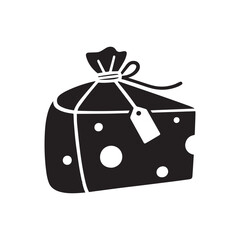 Black Silhouette of a Wedge of Cheese Wrapped as a Gourmet Gift.