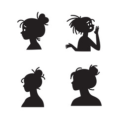  Four Black Silhouettes of a Woman with Bun Showing Different Emotions.