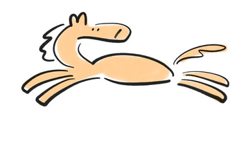 墨絵の振り返りながら走るゆるい馬　年賀状素材・正月素材