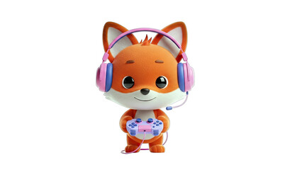Cute Fox Gaming with Headphones and Controller