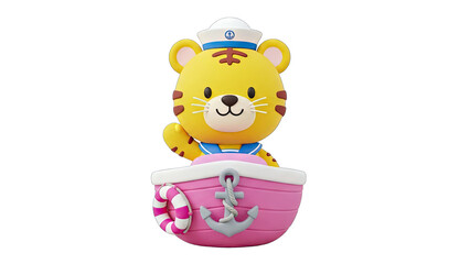Cute Tiger Sailor Waving from Boat
