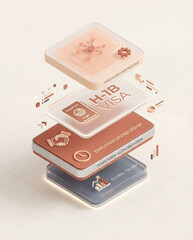 H1B visa concept with layered 3D icons for specialized skills, employer sponsorship and global talent, modern illustration for immigration and HR communication