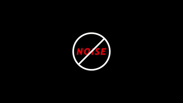 White Circle With Red Diagonal Line Over Red Text NOISE On Black Background no noise silence