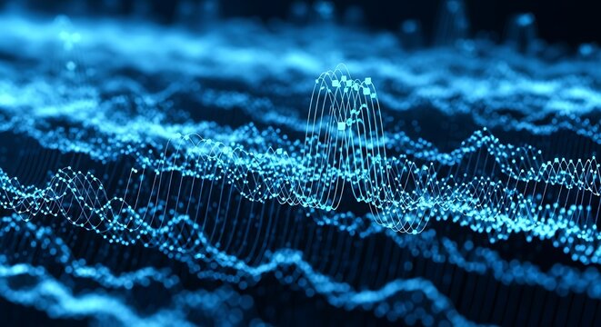 Abstract Blue Digital Waveform Visualization, Data Concept - Powered by Adobe