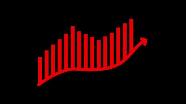 Red Bar Chart Graph with Upward Arrow on Black Background image photo