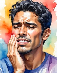 Man experiencing intense pain. Watercolor style, dramatic lighting, emotion-driven. High detail, soft focus backdrop