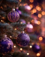 Elegant Christmas Ornaments on a Tree with Twinkling Lights Creating a Festive and Magical Atmosphere for the Holiday Season