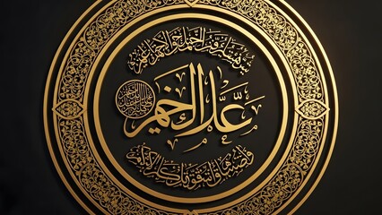 Ornate golden frame displaying arabic calligraphy with intricate floral and geometric designs