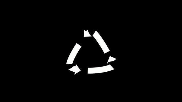 White Three- Arrow Recycling Symbol on Black Background arrows triangle