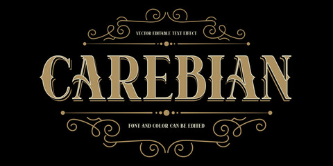 Vintage Text Effect, Carebian Font Style, Editable Vector Lettering Design