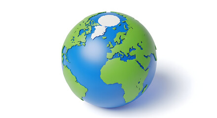 Fototapeta premium 3d icon of stylized earth globe with green continents and blue oceans isolated on white background