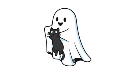 Obraz premium Ghost Holding a Surprised Black Cat - Cute Halloween