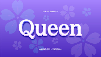 Elegant White 3D Text Effect 'Queen' on Purple Floral Background