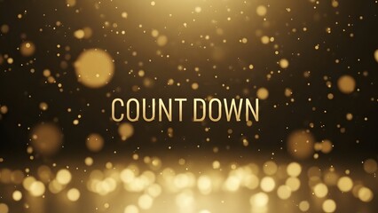 Golden countdown text over a blurred background of sparkling lights and bokeh effects