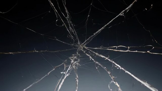 Silvery lines radiate from a center point, a spiderweb-like image
