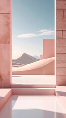 Minimalist Desert Landscape with Modern Architecture and Clear Sky.