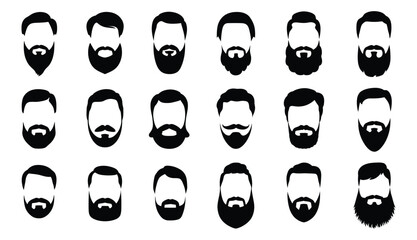 Set of Beard Silhouette Vector, a detailed vector series showcasing diverse beard styles for men, presented on a white background for professional design