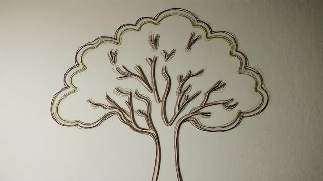 A tree illustration with thin lines on a textured backdrop