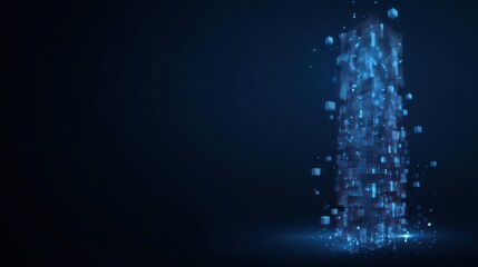 Abstract digital stream of data particles in deep blue background