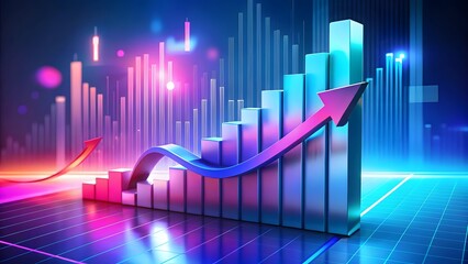 Rising financial charts and graphs depict growth success and market trends brightly